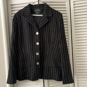 Lauren by Ralph Lauren black chaulkstripe jacket . Size12 linen /wool blend